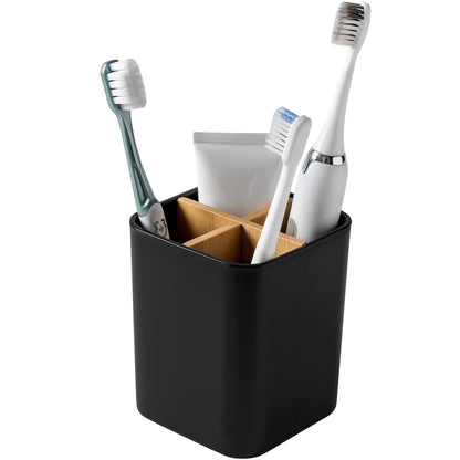 Bamboo Toothbrush Holder for Bathrooms Toothpaste Organizer - White