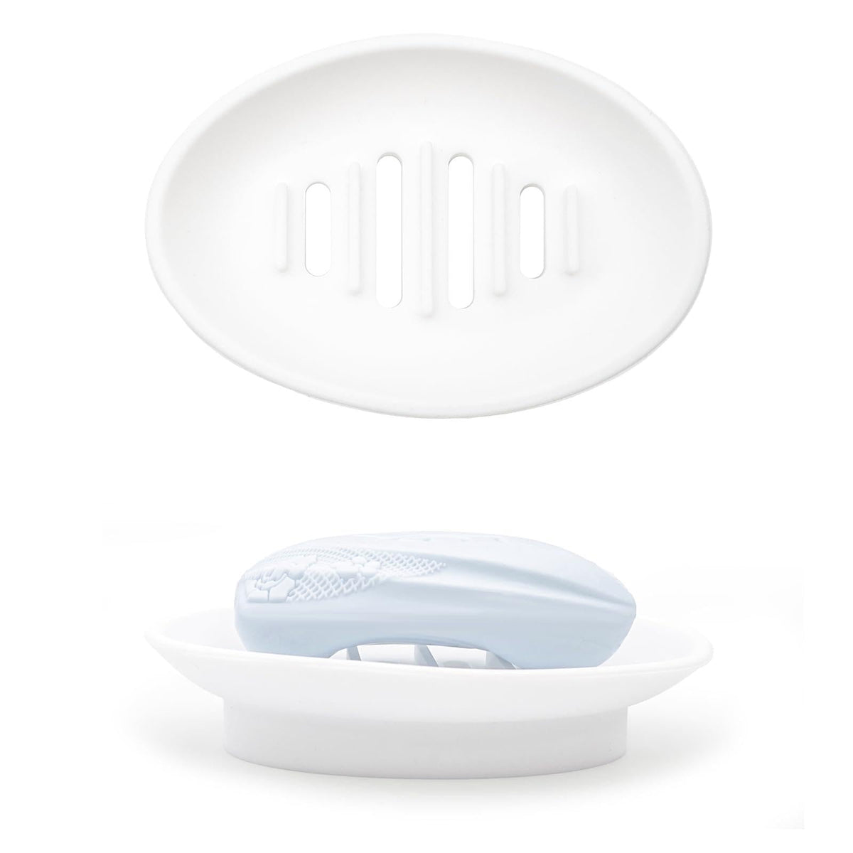 2 Pack Silicone Bar Soap Holder for Shower, Self-Draining Black Soap Dish Tray for Bathroom Sink, Kitchen Counter, Shower Niche/Shelf, Bathtub, Easy Cleaning Simple Oval Soap Saver Stand