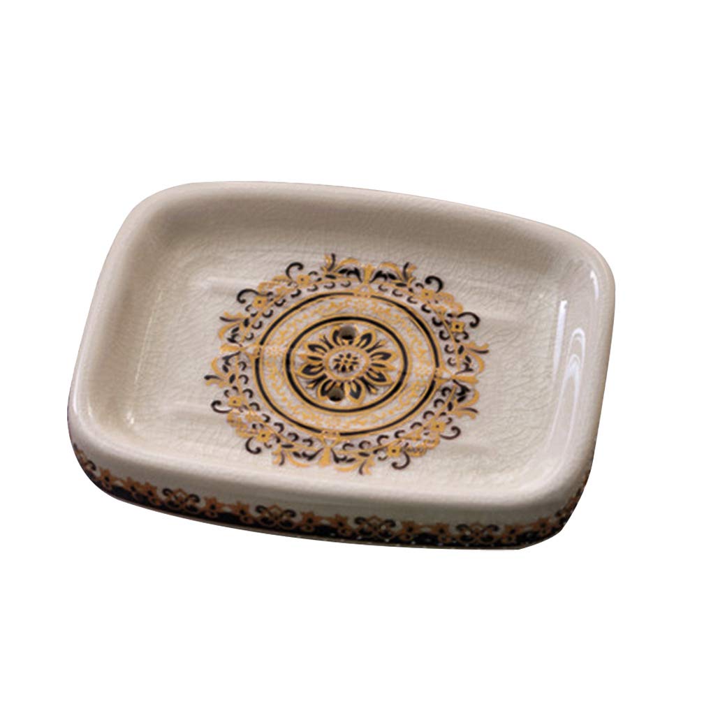 Kelake Ceramic Soap Dish, Ice Crack Ceramic Bird and Flower Pattern Soap Dish Holder for Bathroom, Creative Porcelain Shower Soap Tray Box Bath Accessories with Two Drain Holes