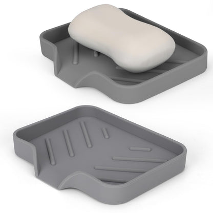 2 Pack Silicone Soap Dish, Self Draining Soap Dish 4.7"×3.9" White