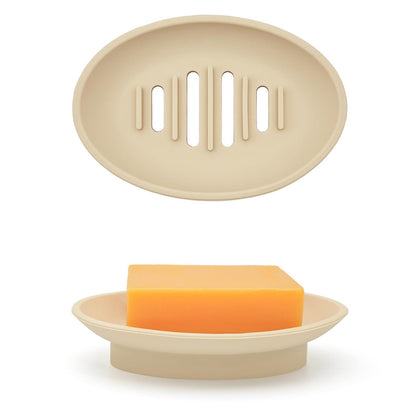 2 Pack Silicone Bar Soap Holder for Shower, Self-Draining Black Soap Dish Tray for Bathroom Sink, Kitchen Counter, Shower Niche/Shelf, Bathtub, Easy Cleaning Simple Oval Soap Saver Stand