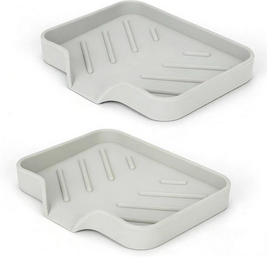 2 Pack Silicone Soap Dish, Self Draining Soap Dish 4.7"×3.9" White