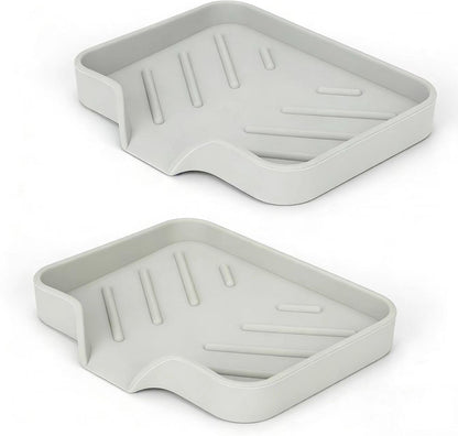 2 Pack Silicone Soap Dish, Self Draining Soap Dish 4.7"×3.9" White
