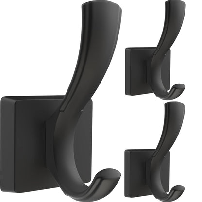 TOFIIGREM Black Towel Hooks, Coat Robe Hooks Bathroom Entryway Mudroom Pool Hooks for Wall Mount Hanging Towels Bathrobe Key Hat Backpack (2 Pack, Black)