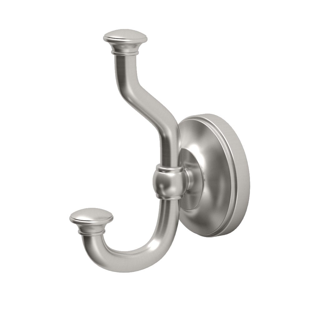 Gatco 4125 Tavern Double Robe Hook, Wall Mounted Bathroom Hook for Towels and Robes, Polished Nickel