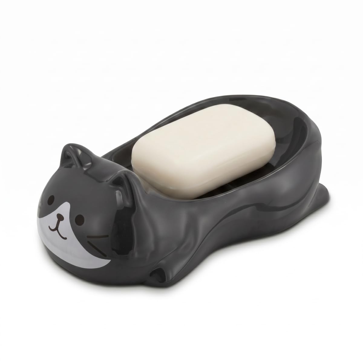 Cute Cat Decorative Soap Dish, Self-Draining Soap Holder Tray for Bathroom Shower, Kitchen Sink & Bathtub (Calico)