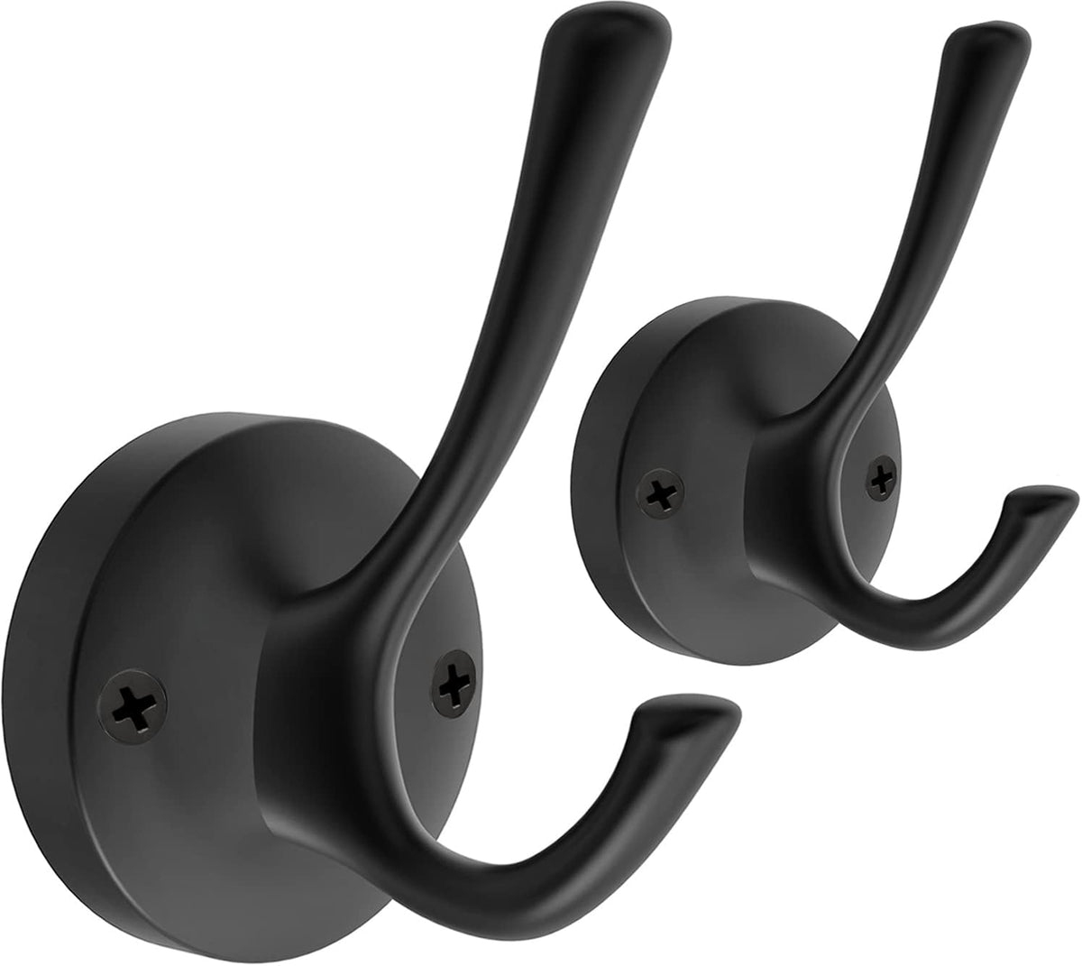 TOFIIGREM Black Towel Hooks, 2 Pack Coat Robe Hook Heavy Duty Metal Double Bathrobe Hook Wall Mounted, Hand Towels Hooks for Cubicle Bathroom Kitchen Closet Garage
