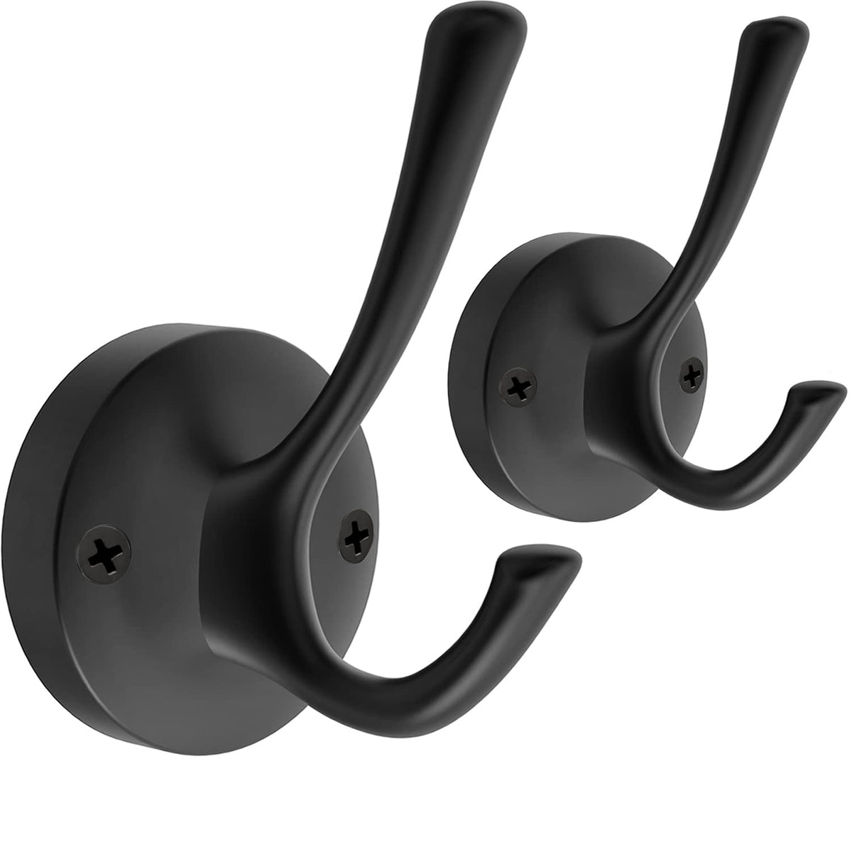 TOFIIGREM Black Towel Hooks, 2 Pack Coat Robe Hook Heavy Duty Metal Double Bathrobe Hook Wall Mounted, Hand Towels Hooks for Cubicle Bathroom Kitchen Closet Garage
