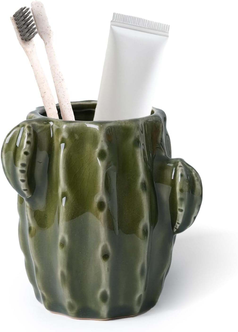 Ceramic Cactus Green Toothbrush Holder,Western Fun Bathroom Decor
