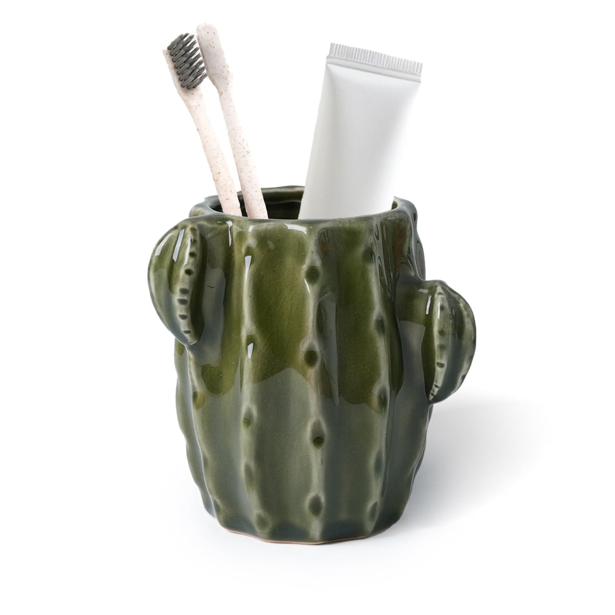 Ceramic Cactus Green Toothbrush Holder,Western Fun Bathroom Decor