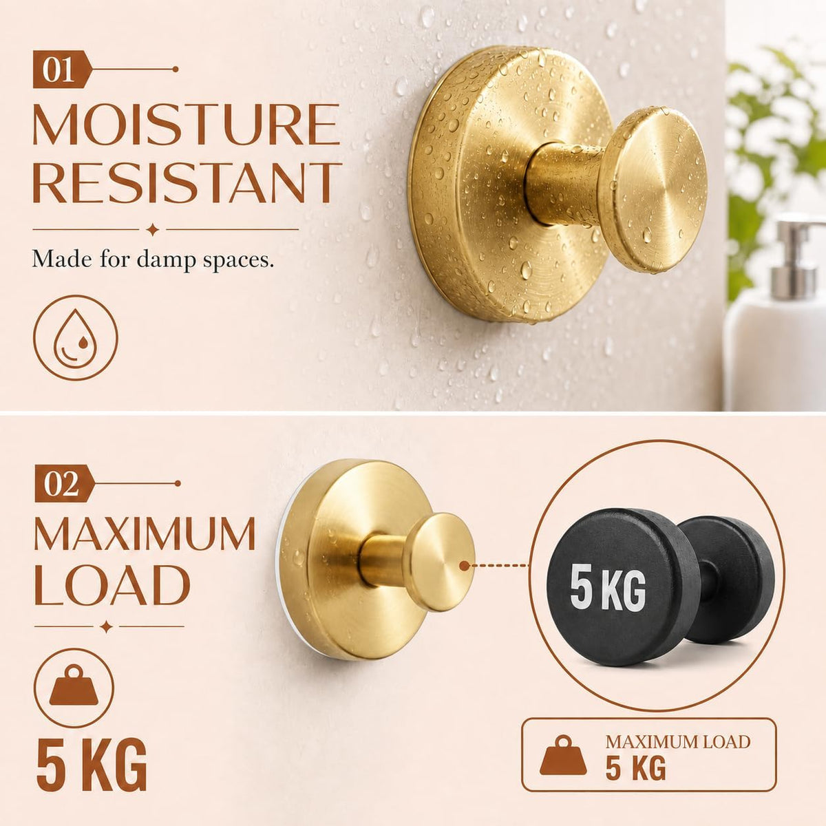 YANGQIHOME Suction Cup Hooks for Shower, No Drill Towel Hooks for Bathrooms, Removable Hooks for Glass, Mirror & Tile, Stainless Steel Shower Hooks for Inside Shower, 2 Pack, Gold