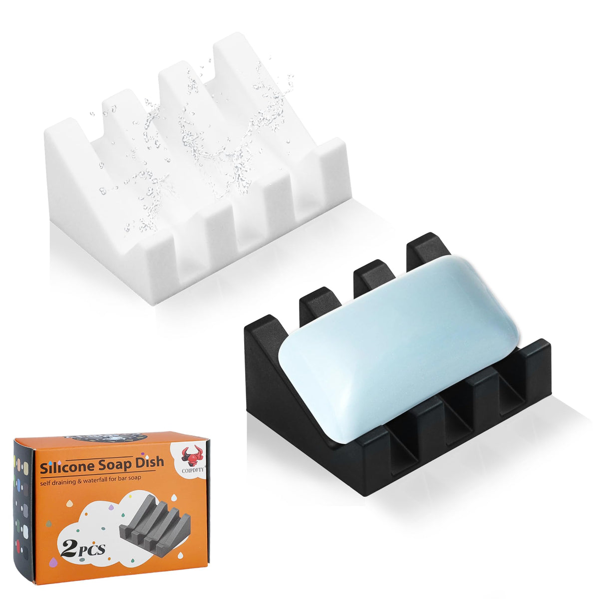 Self Draining Soap Dish Holder,Silicone Soap Dish,for Bathroom,Kitchen, Sponges，Can Extend Soap Life，Keep Soap Bars Dry and Easy Cleaning (White,2-Pack)