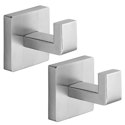 Heavy Duty Stainless Steel Towel Hooks, Wall Mounted Square Robe Hooks for Bathroom, Kitchen, Bedroom, Hotel Brushed Gold 2 Pack