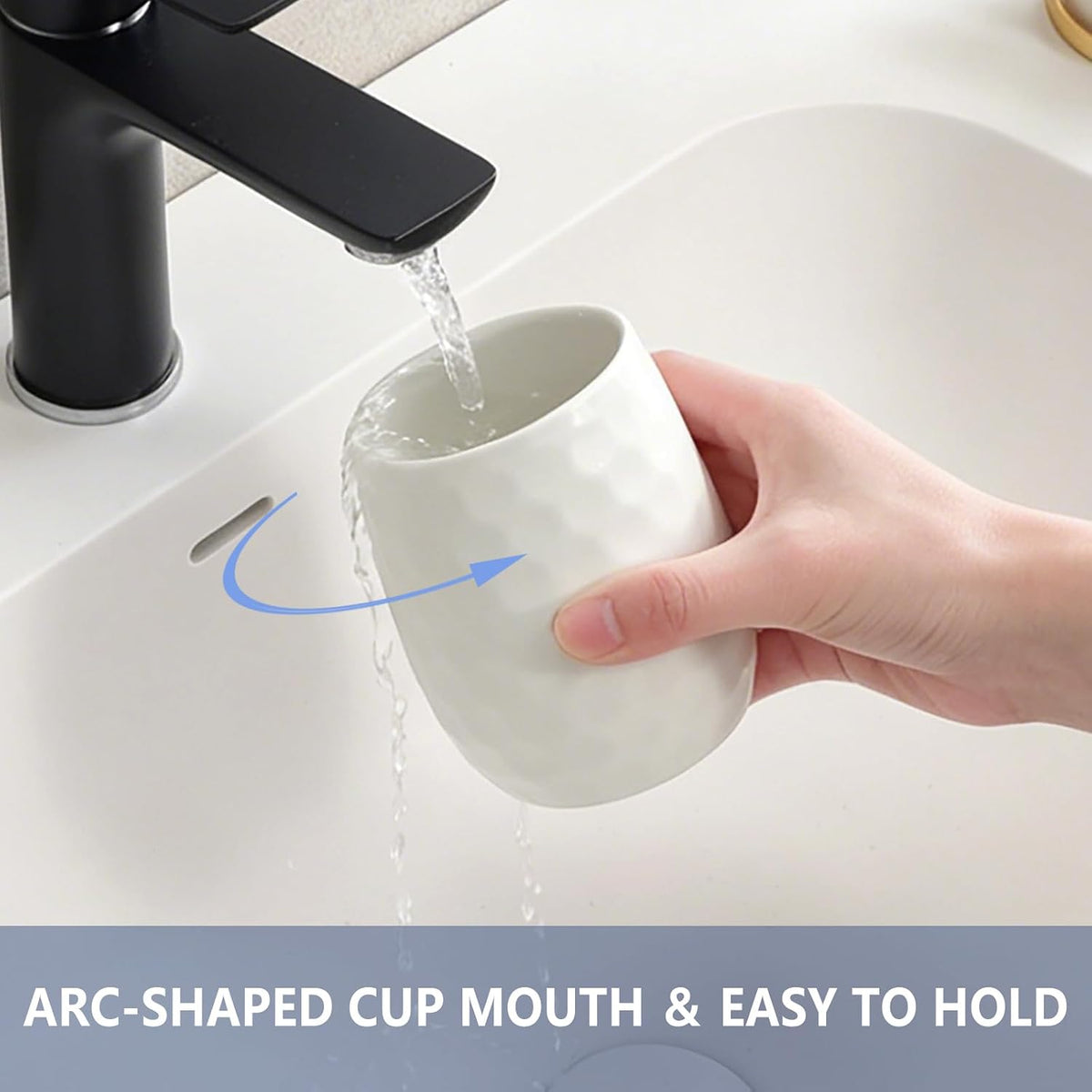 Ceramic Honeycomb Toothbrush Holders for Bathrooms - White Toothbrush Holders, Reusable Toothbrush Cups, Bathroom Tumbler Cups, Mouthwash Cups, Bathroom Counter Organizer