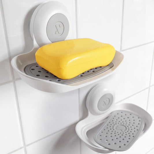 SlipX Solutions Strong Hold Suction Cup Soap Dish for Shower, White, 2-Pack