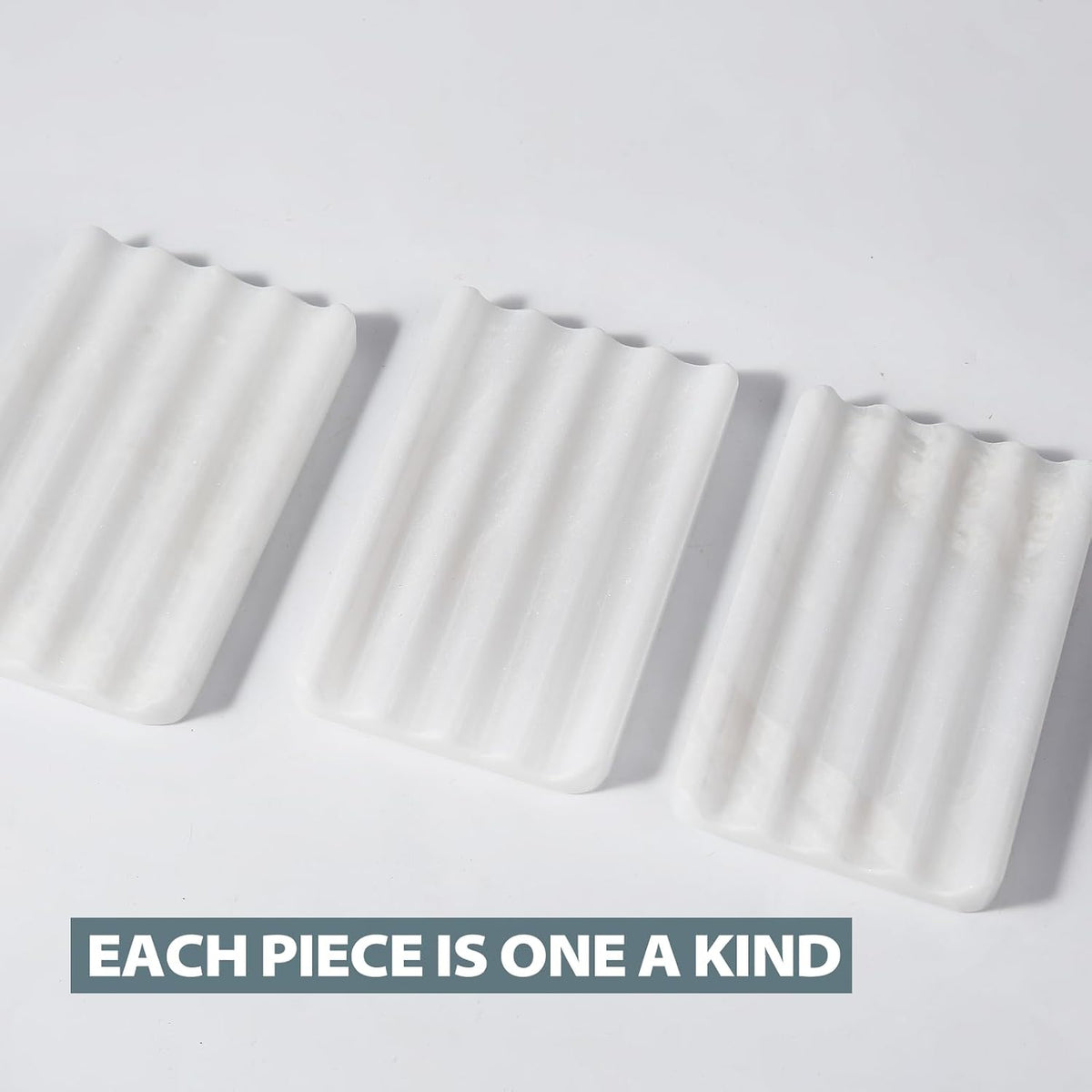 2PCS Koville African Natural Marble Soap Dish for Shower, Stone Soap Tray for Bathroom, Bar Soap Holder for Sink, Stripe Grooves Saver Keep Bars Dry Easy Clean (Namib Bianco)