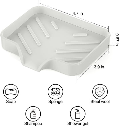 2 Pack Silicone Soap Dish, Self Draining Soap Dish 4.7"×3.9" White