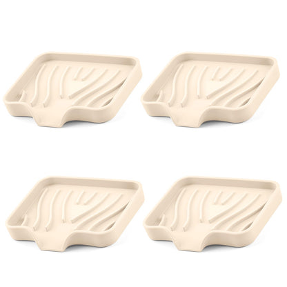 Silicone Soap Dish with Drain Spouts, Bar Soap Holder, Self-Draining Sink Organizer Kitchen Sponge Tray, Non-Slip Dispensers for Bathroom, Kitchen (Grey, 2 Short)