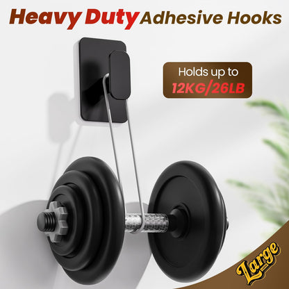 Large Heavy Duty Adhesive Wall Hooks - 26lb Max, Stainless Steel Waterproof Towel Hooks for Hanging Towel, Coat, Robe, Sticky Hooks for Use in Bathroom, Shower, Kitchen, Door(Black, 4 Pack)