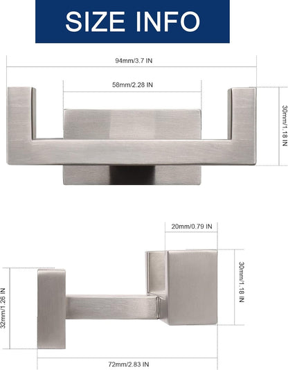NearMoon Bath Double Towel Hook- SUS304 Stainless Steel Square Robe Towel Holder, Heavy Duty Rustproof Double Coat Hook for Bathroom Livingroom Kitchen Wall Mounted, 2 Pack (Brushed Nickel)