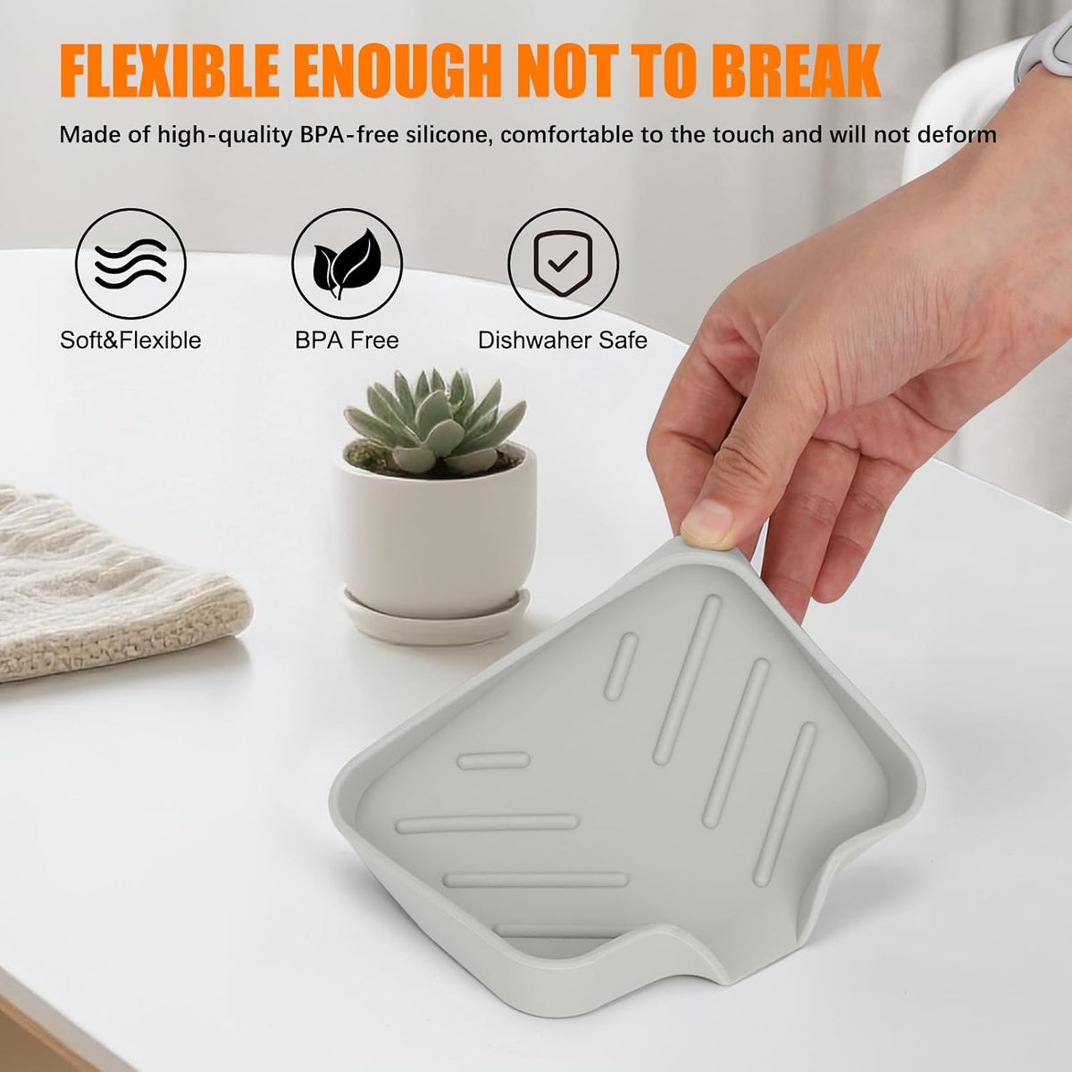 2 Pack Silicone Soap Dish, Self Draining Soap Dish 4.7"×3.9" White