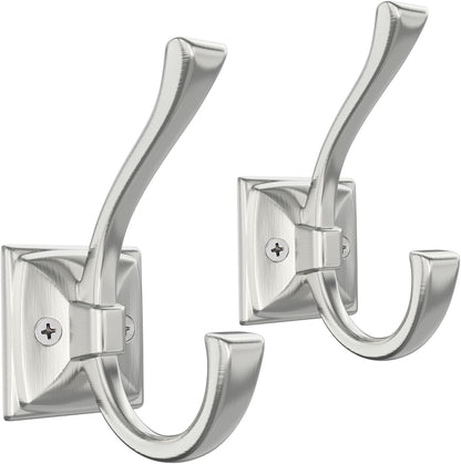 TOFIIGREM 2 Pack Brushed Nickel Towel Robe Hooks, Coat Hooks for Wall Hanging Hat, Key, Bag, Mudroom Hook Entrance Bathroom Door Decorative Heavy Duty Hats Hanger