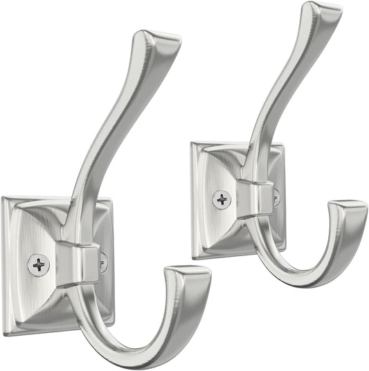 TOFIIGREM 2 Pack Brushed Nickel Towel Robe Hooks, Coat Hooks for Wall Hanging Hat, Key, Bag, Mudroom Hook Entrance Bathroom Door Decorative Heavy Duty Hats Hanger