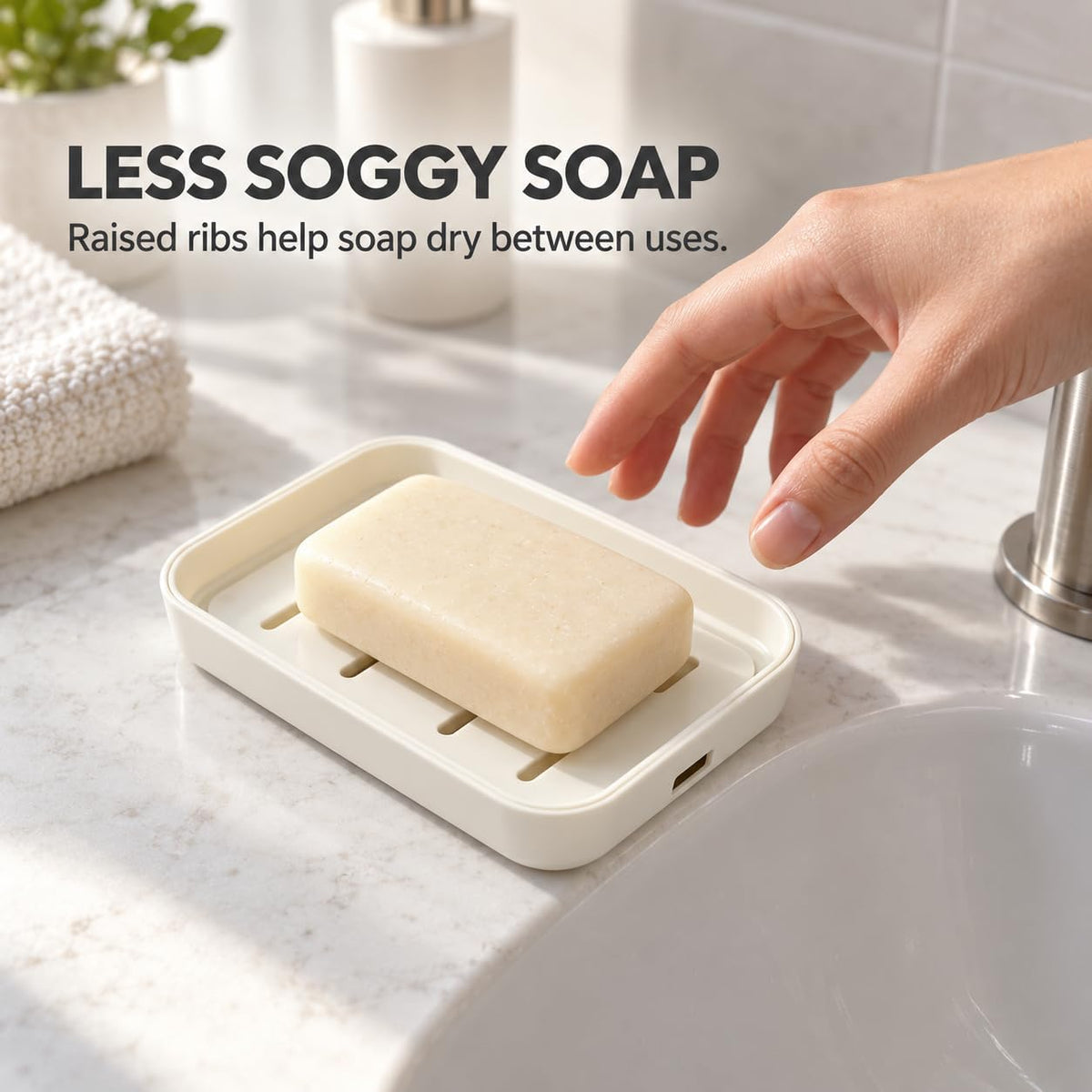 2 Pack Plastic Soap Dish with Drainage, Self-Draining Soap Holder for Bathroom & Kitchen Sink, 2-Layer Soap Saver Tray with Removable Drain Tray, White, 5” x 3.4” x 0.8”