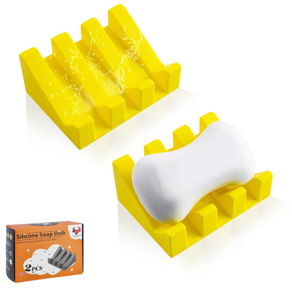 Self Draining Soap Dish Holder,Silicone Soap Dish,for Bathroom,Kitchen, Sponges，Can Extend Soap Life，Keep Soap Bars Dry and Easy Cleaning (White,2-Pack)