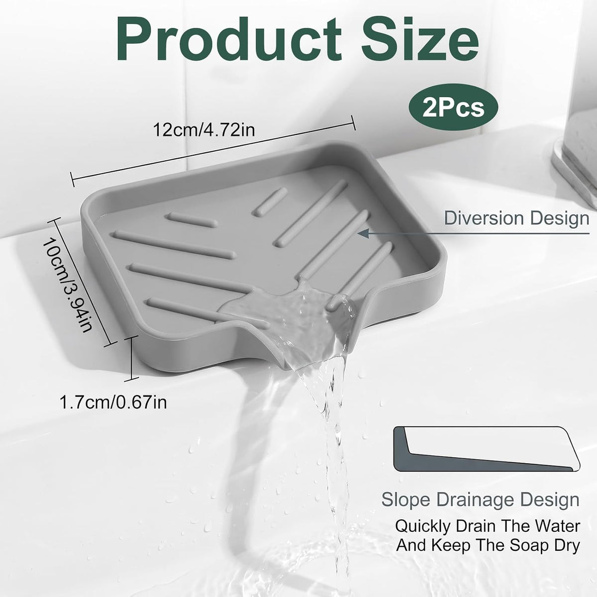 2 Pack Sponge Holder for Kitchen Sink, Silicone Soap Dish with Drain