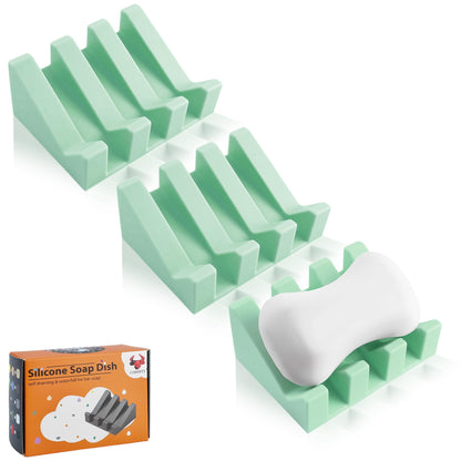 Self Draining Soap Dish Holder,Silicone Soap Dish,for Bathroom,Kitchen, Sponges，Can Extend Soap Life，Keep Soap Bars Dry and Easy Cleaning (White,2-Pack)