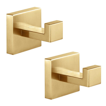Heavy Duty Stainless Steel Towel Hooks, Wall Mounted Square Robe Hooks for Bathroom, Kitchen, Bedroom, Hotel Brushed Gold 2 Pack