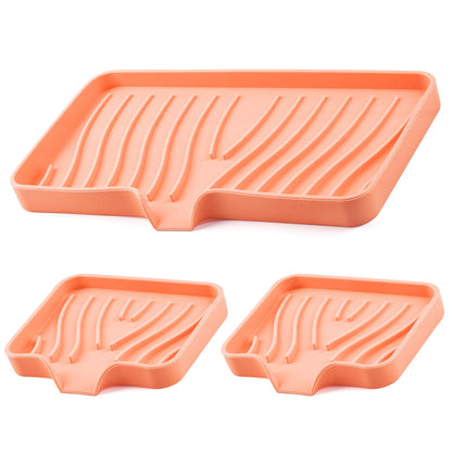 Silicone Soap Dish with Drain Spouts, Bar Soap Holder, Self-Draining Sink Organizer Kitchen Sponge Tray, Non-Slip Dispensers for Bathroom, Kitchen (Grey, 2 Short)