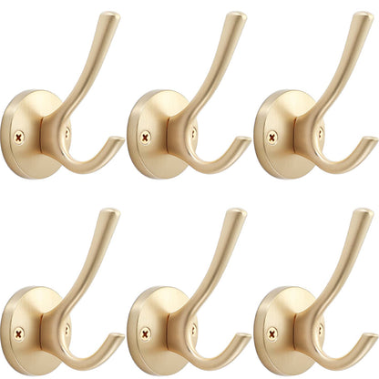 TOFIIGREM Black Towel Hooks, 2 Pack Coat Robe Hook Heavy Duty Metal Double Bathrobe Hook Wall Mounted, Hand Towels Hooks for Cubicle Bathroom Kitchen Closet Garage