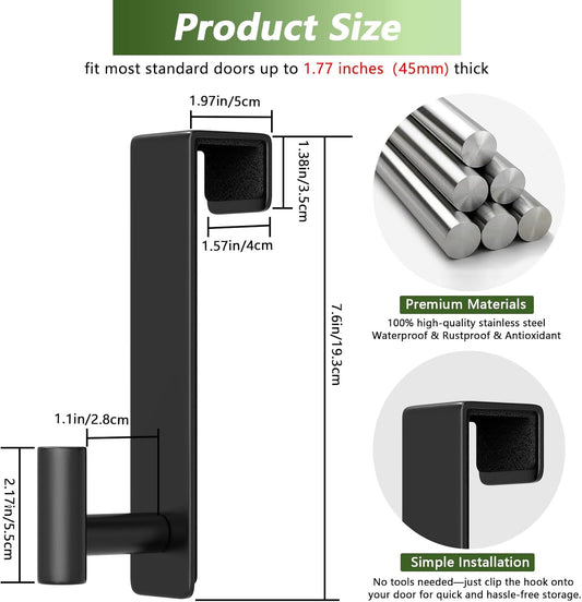 Stainless Steel Over The Door Hooks Heavy Duty, Bathroom Towel Holder Door Mount Coat Rack Towel Rack for Bedroom, Doors Hangers Towel Hooks for Bathroom Dorm Essentials (Black, 2 Pack)