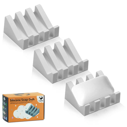 Self Draining Soap Dish Holder,Silicone Soap Dish,for Bathroom,Kitchen, Sponges，Can Extend Soap Life，Keep Soap Bars Dry and Easy Cleaning (White,2-Pack)