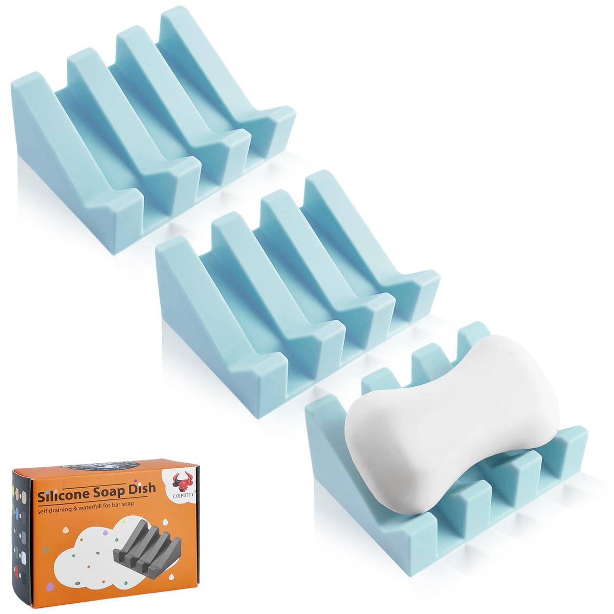 Self Draining Soap Dish Holder,Silicone Soap Dish,for Bathroom,Kitchen, Sponges，Can Extend Soap Life，Keep Soap Bars Dry and Easy Cleaning (White,2-Pack)