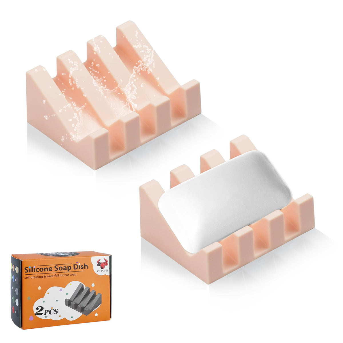 Self Draining Soap Dish Holder,Silicone Soap Dish,for Bathroom,Kitchen, Sponges，Can Extend Soap Life，Keep Soap Bars Dry and Easy Cleaning (White,2-Pack)