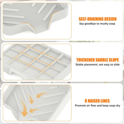 2 Pack Silicone Soap Dish, Self Draining Soap Dish 4.7"×3.9" White
