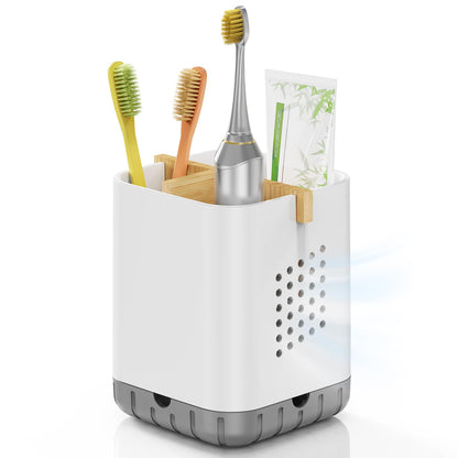 Boperzi Toothbrush and Toothpaste Holder with Bamboo Divider for Bathroom Countertop Organizer, Plastic Detachable Anti-Slip Large Electric Toothbrush Holders Storage Caddy Drainage for Family, Kids