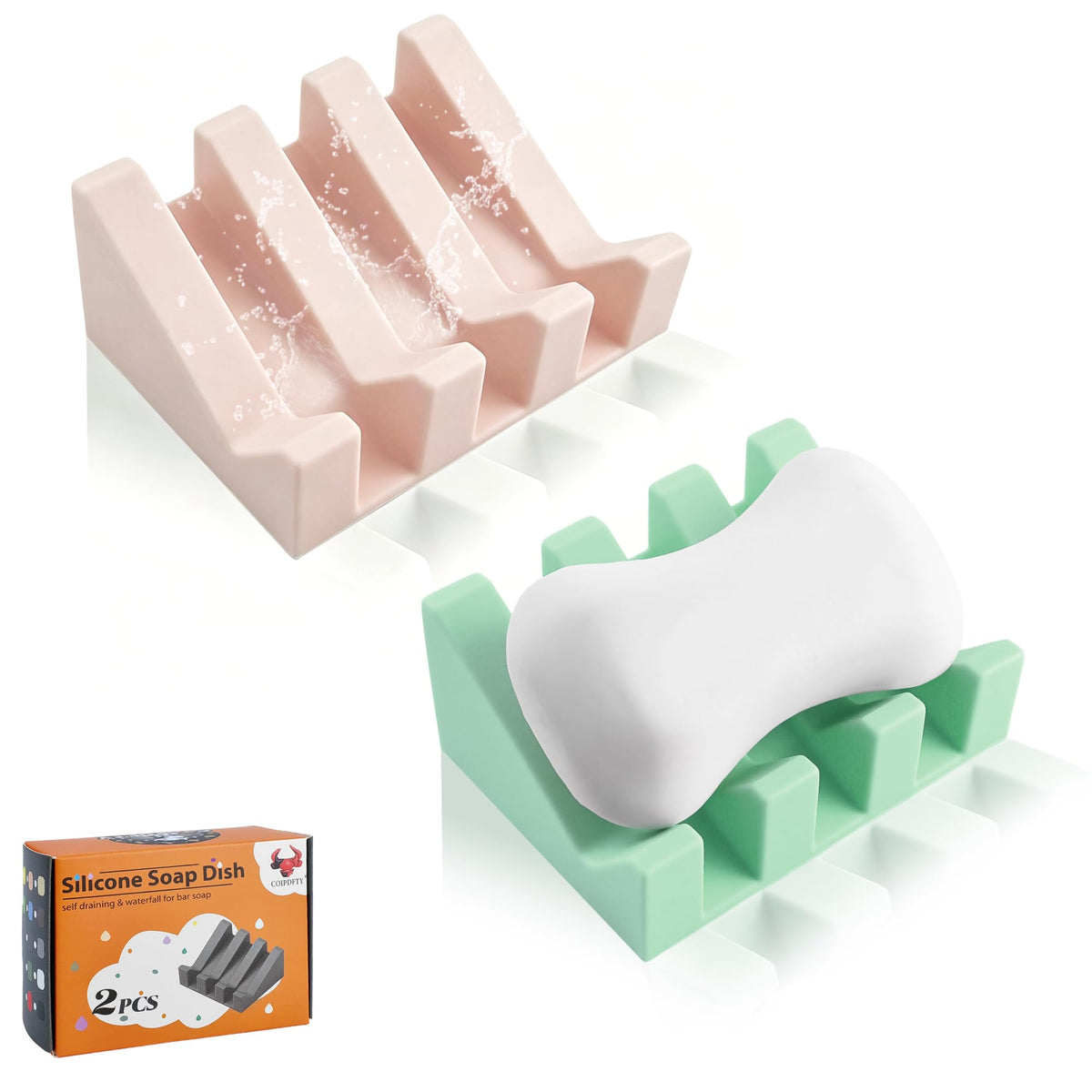 Self Draining Soap Dish Holder,Silicone Soap Dish,for Bathroom,Kitchen, Sponges，Can Extend Soap Life，Keep Soap Bars Dry and Easy Cleaning (White,2-Pack)