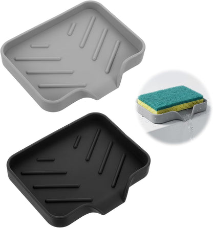 2 Pack Sponge Holder for Kitchen Sink, Silicone Soap Dish with Drain