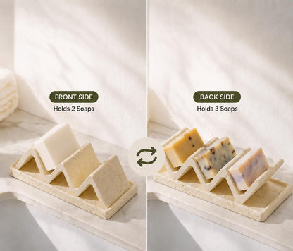 Faux Travertine Soap Dish, Quick-Dry Beige with Removable Drip Tray