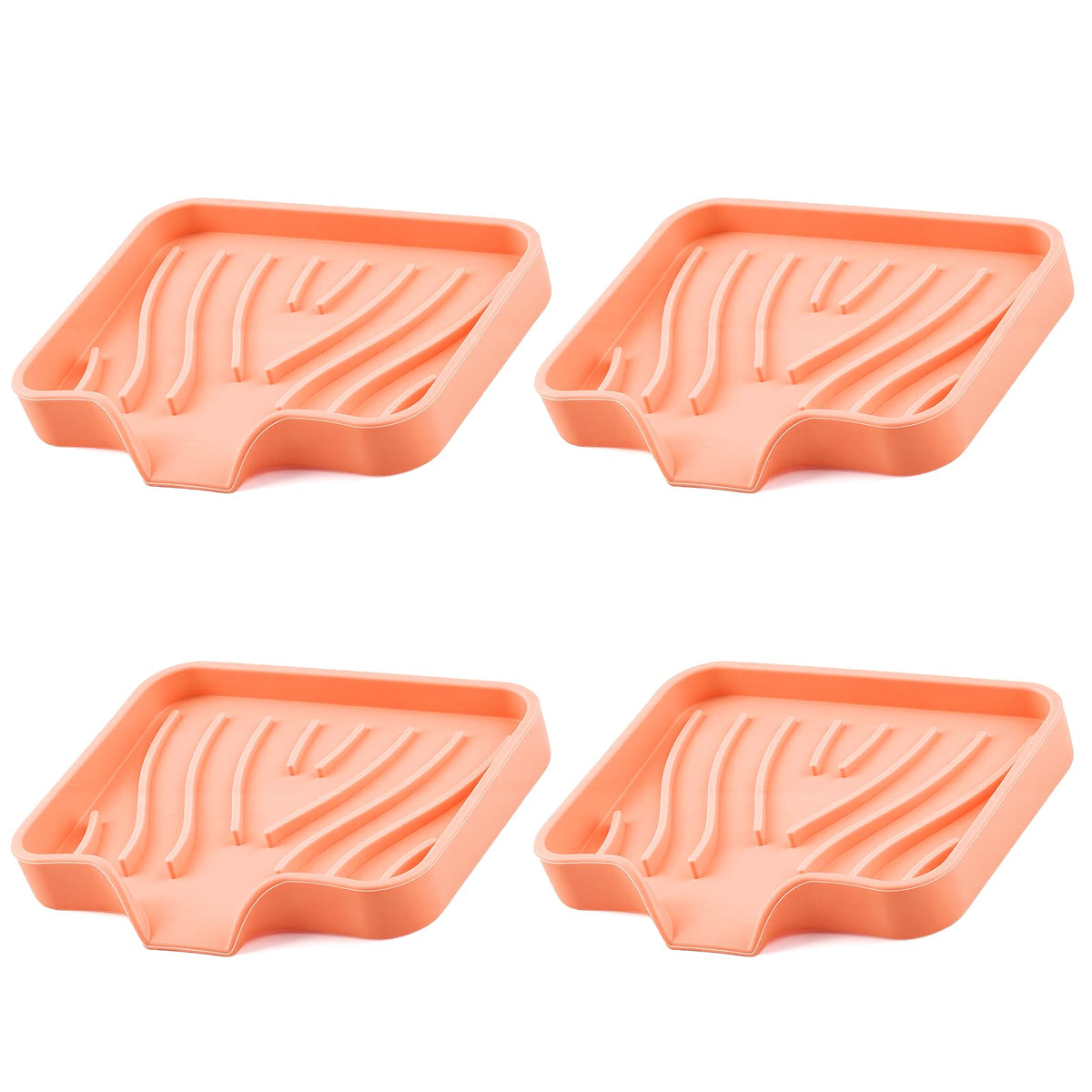Silicone Soap Dish with Drain Spouts, Bar Soap Holder, Self-Draining Sink Organizer Kitchen Sponge Tray, Non-Slip Dispensers for Bathroom, Kitchen (Grey, 2 Short)