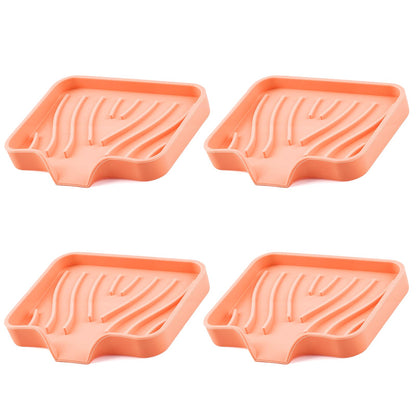 Silicone Soap Dish with Drain Spouts, Bar Soap Holder, Self-Draining Sink Organizer Kitchen Sponge Tray, Non-Slip Dispensers for Bathroom, Kitchen (Grey, 2 Short)