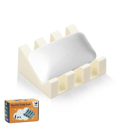 Self Draining Soap Dish Holder,Silicone Soap Dish,for Bathroom,Kitchen, Sponges，Can Extend Soap Life，Keep Soap Bars Dry and Easy Cleaning (White,2-Pack)