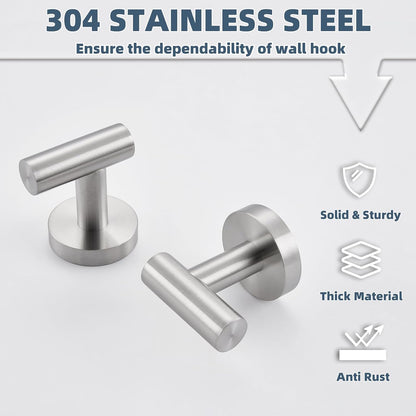 APLusee Brushed Nickel Bathroom Towel Hooks, 2 Pack, 304 Stainless Steel
