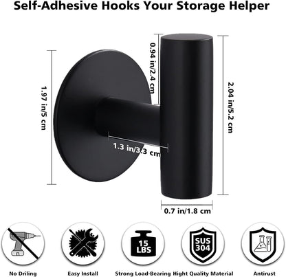 Bntuk Adhesive Hooks Heavy Duty Wall Hooks Stainless Steel Waterproof Shower Hooks, Adhesive Holders Coat Hooks for Hanging, Wall Mounted Towel Hooks for Bathroom Kitchen - 2 Pack