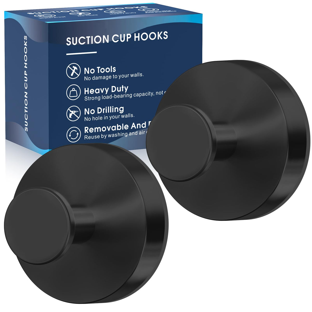 MOTAIPEAK Suction Cup Hooks for Shower, No-Drill, Chrome Polished 2-Pack