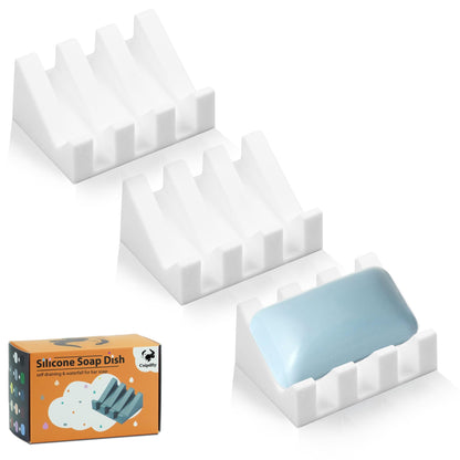 Self Draining Soap Dish Holder,Silicone Soap Dish,for Bathroom,Kitchen, Sponges，Can Extend Soap Life，Keep Soap Bars Dry and Easy Cleaning (White,2-Pack)